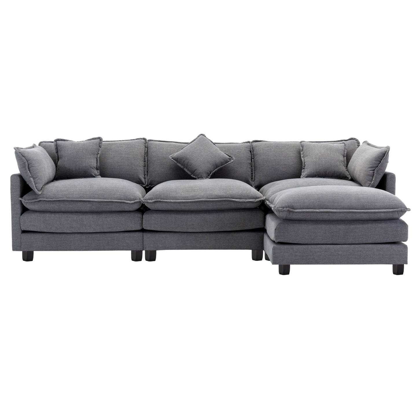 112.2" L-Shape Chenille Upholstered Sofa for Living Room Modern Luxury Sofa Couch with Ottoman, 5 Pillows, Gray