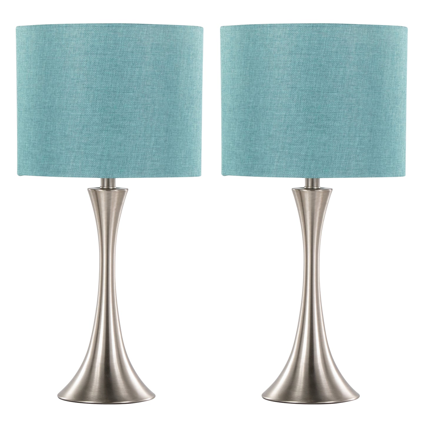 Lenuxe 24" Contemporary Metal Table Lamp in Brushed Nickel with Turquoise Textured Linen Shade from Grandview Gallery by LumiSource - Set of 2