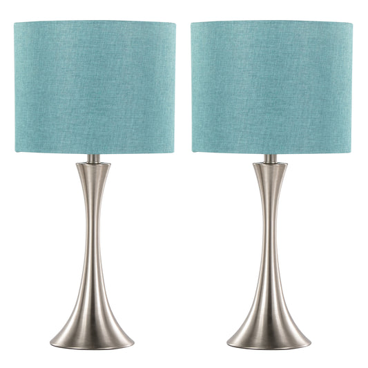 Lenuxe 24" Contemporary Metal Table Lamp in Brushed Nickel with Turquoise Textured Linen Shade from Grandview Gallery by LumiSource - Set of 2