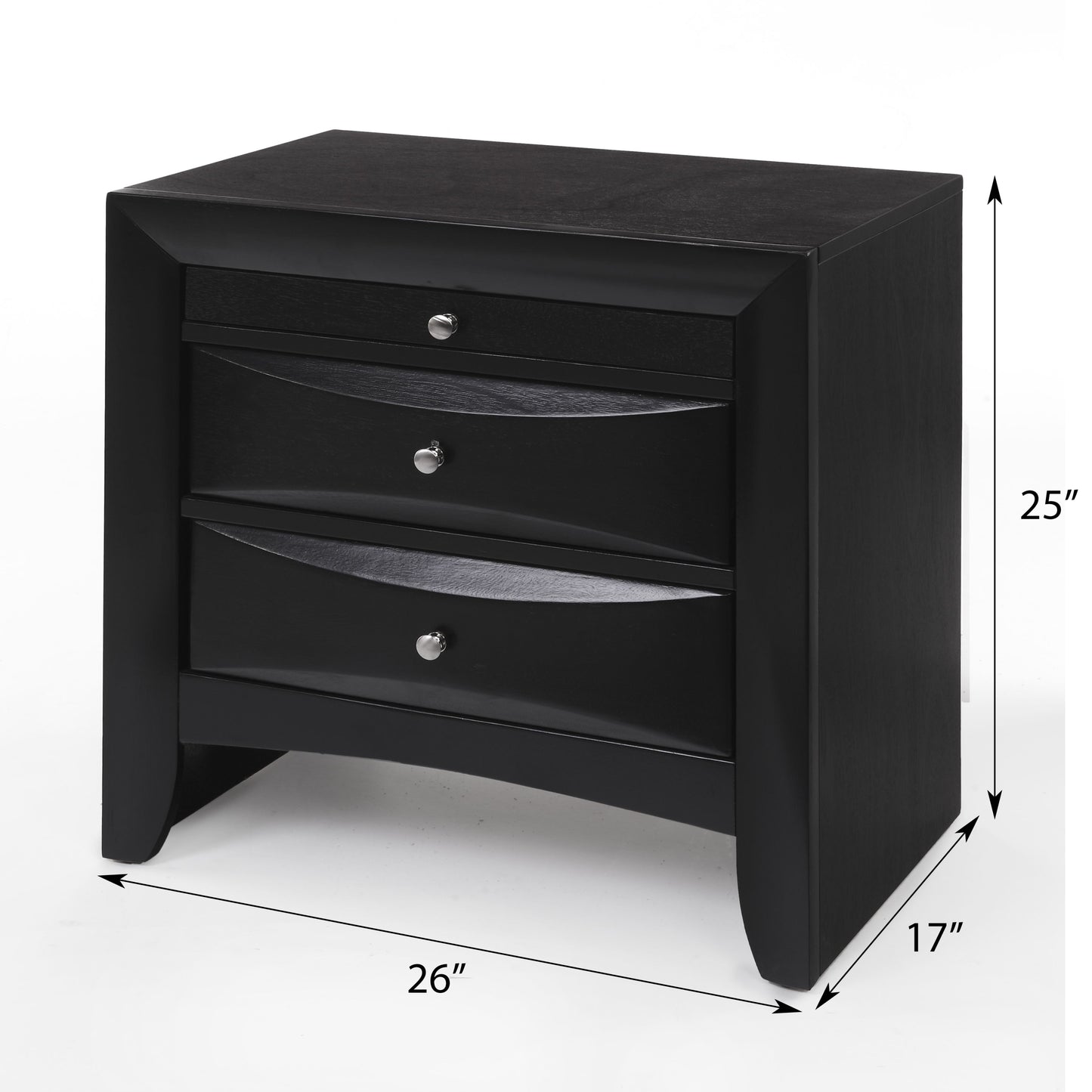 Black 2-Drawer Nightstand with Tray