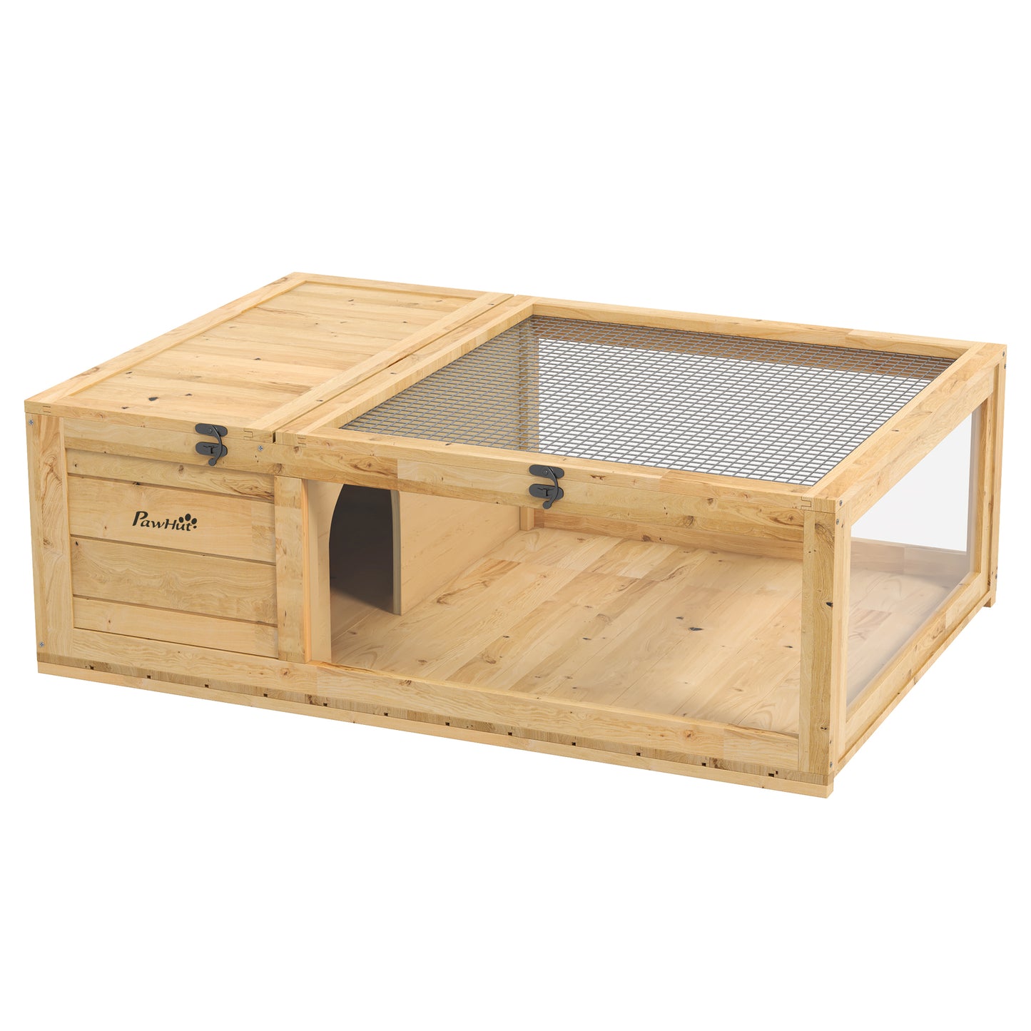 PawHut Wooden Tortoise House Indoor Turtle Habitat Enclosure Outdoor Reptile Cage for Lizards, Geckos, Yellow