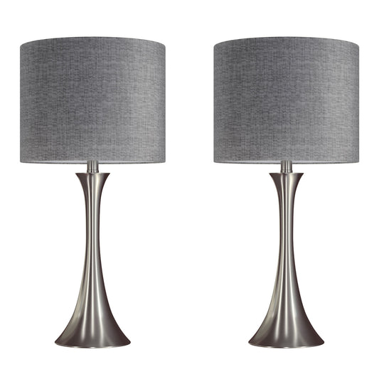 Lenuxe 24" Contemporary Metal Table Lamp in Brushed Nickel with Grey Textured Linen Shade from Grandview Gallery by LumiSource - Set of 2