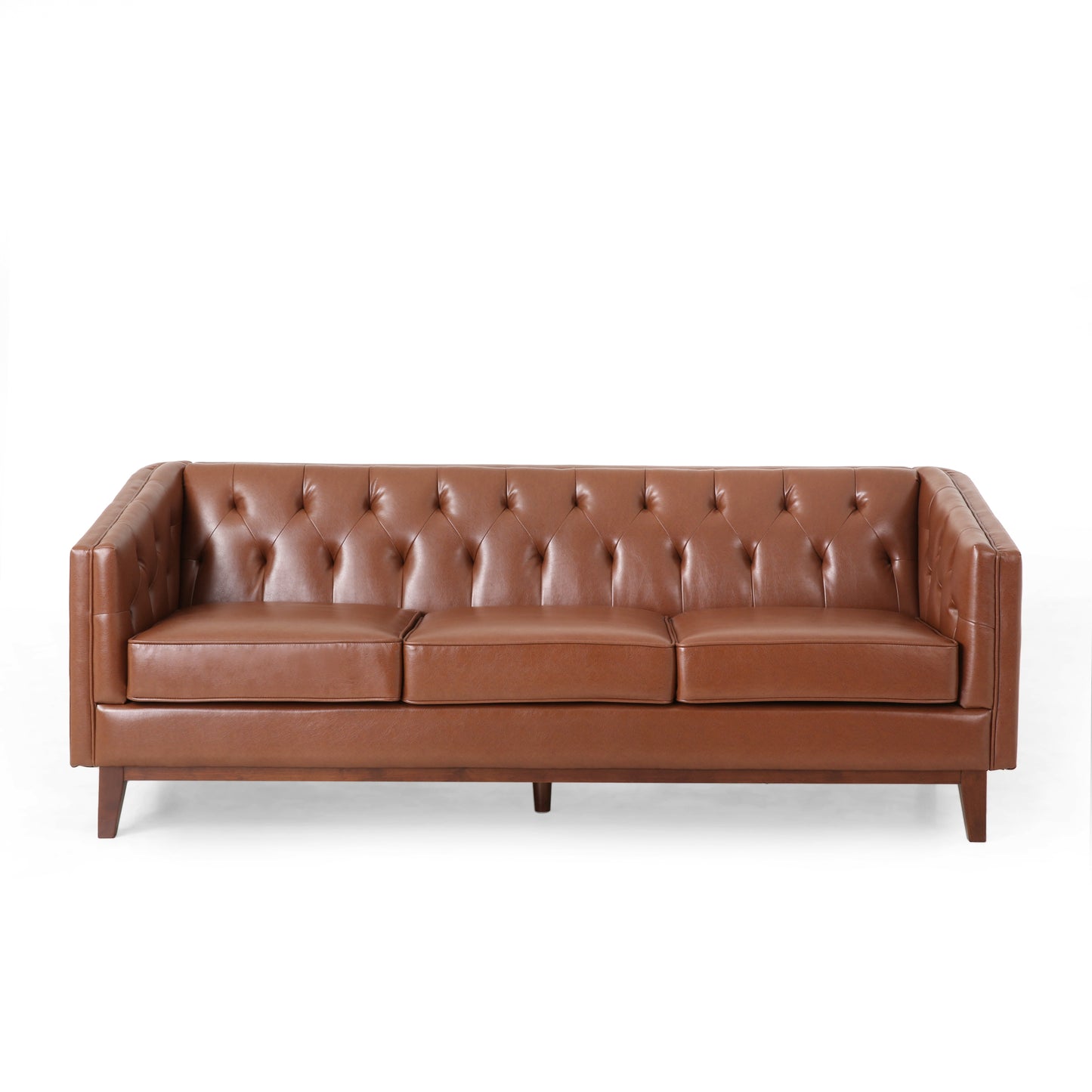 Mirod 81'' PU Sofa,Tufted Back,Solid Wood legs,Living Room and Study