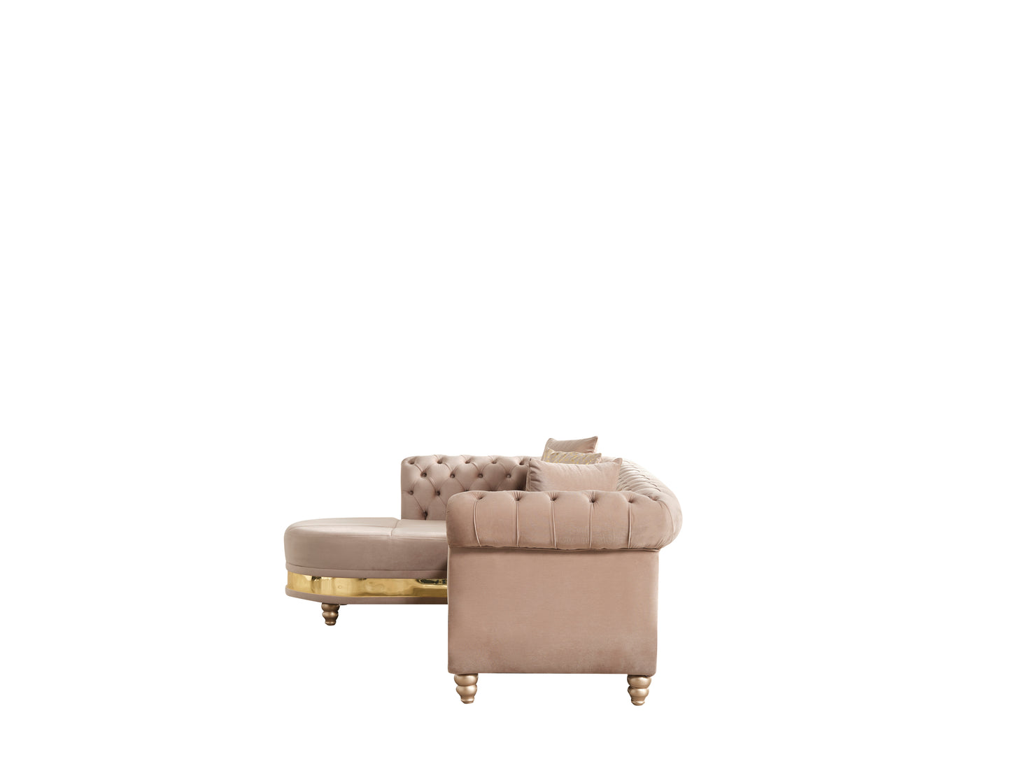 Gold Detailed Tufted Upholstery Sectional made with Wood In Taupe