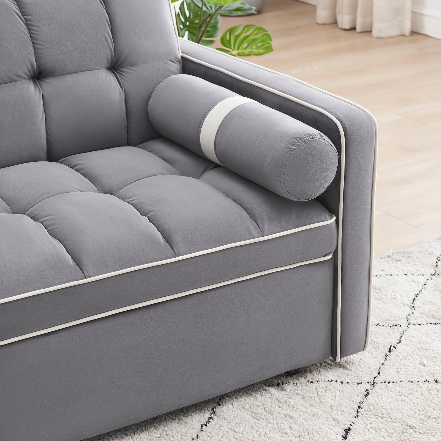 Sleeper Sofa Couch w/Pull Out Bed, 55" Modern Velvet Convertible Sleeper Sofa Bed, Small Love seat Sofa Bed w/Pillows & Side Pockets for Small Space, Living Room, Apartment,Gray