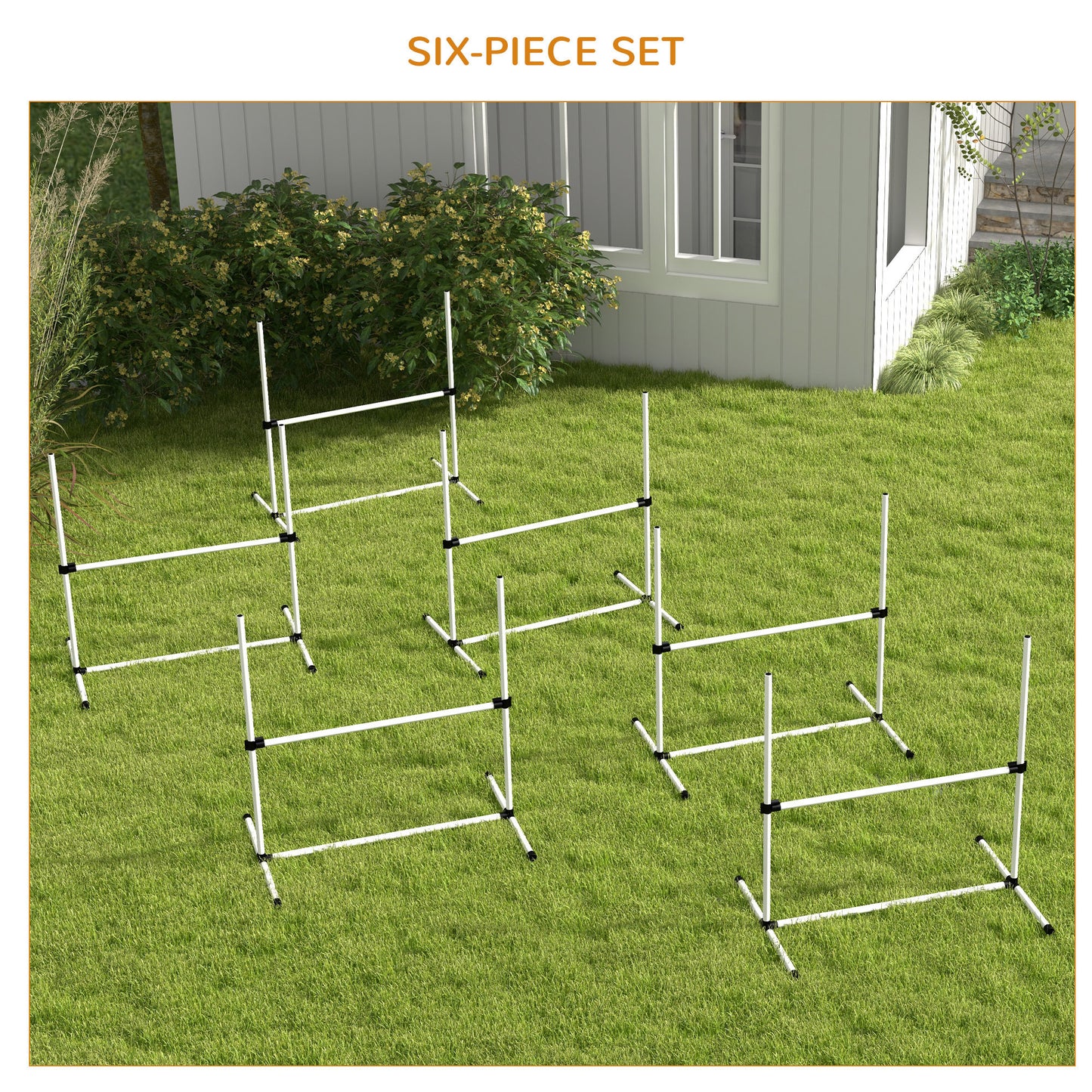 PawHut 6 Piece Dog Agility Training Equipment for Dog Agility Course with Adjustable Height Jump Bars, Included Carry Bag, & Displacing Top Bar, White