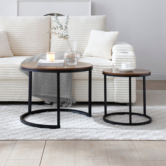 Set of 2 Coffee Table Nesting Side Round  End Table Top Sturdy Metal Frame Desk Centerpiece Living Room Bedroom Apartment Modern Industrial Simple Nightstand