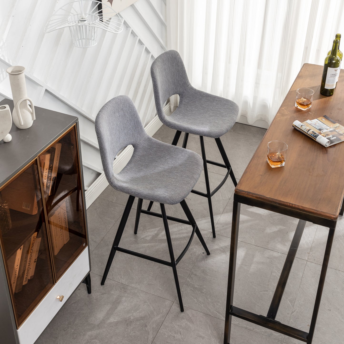 Porth Fabric Kitchen 28.25" Counter Height Stools, Set of 2, Gray