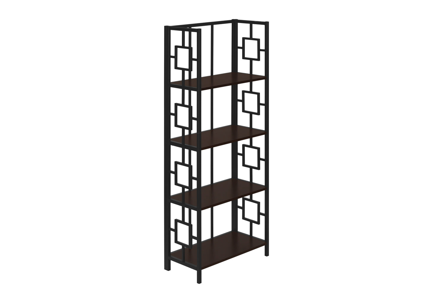 Bookshelf, Bookcase, Etagere, 4 Tier, 62"h, Office, Bedroom, Brown Laminate, Black Metal, Contemporary, Modern
