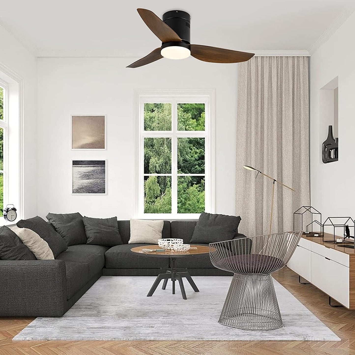 Simple Deluxe 40-inch Ceiling Fan with LED Light and Remote Control, 6-Speed Modes, 2 Rotating Modes , Timer