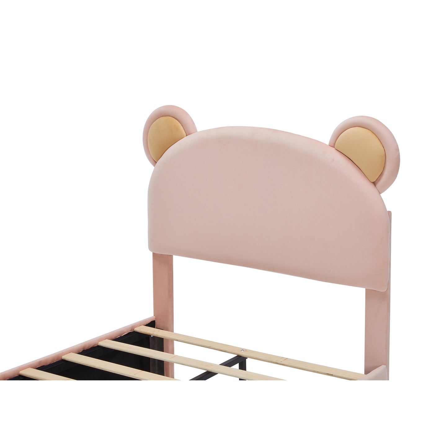 Twin Size Upholstered Platform Bed Frame with Cartoon Bear Ears Shaped Headboard  for Kids Teens Bedroom, No Box Spring Needed