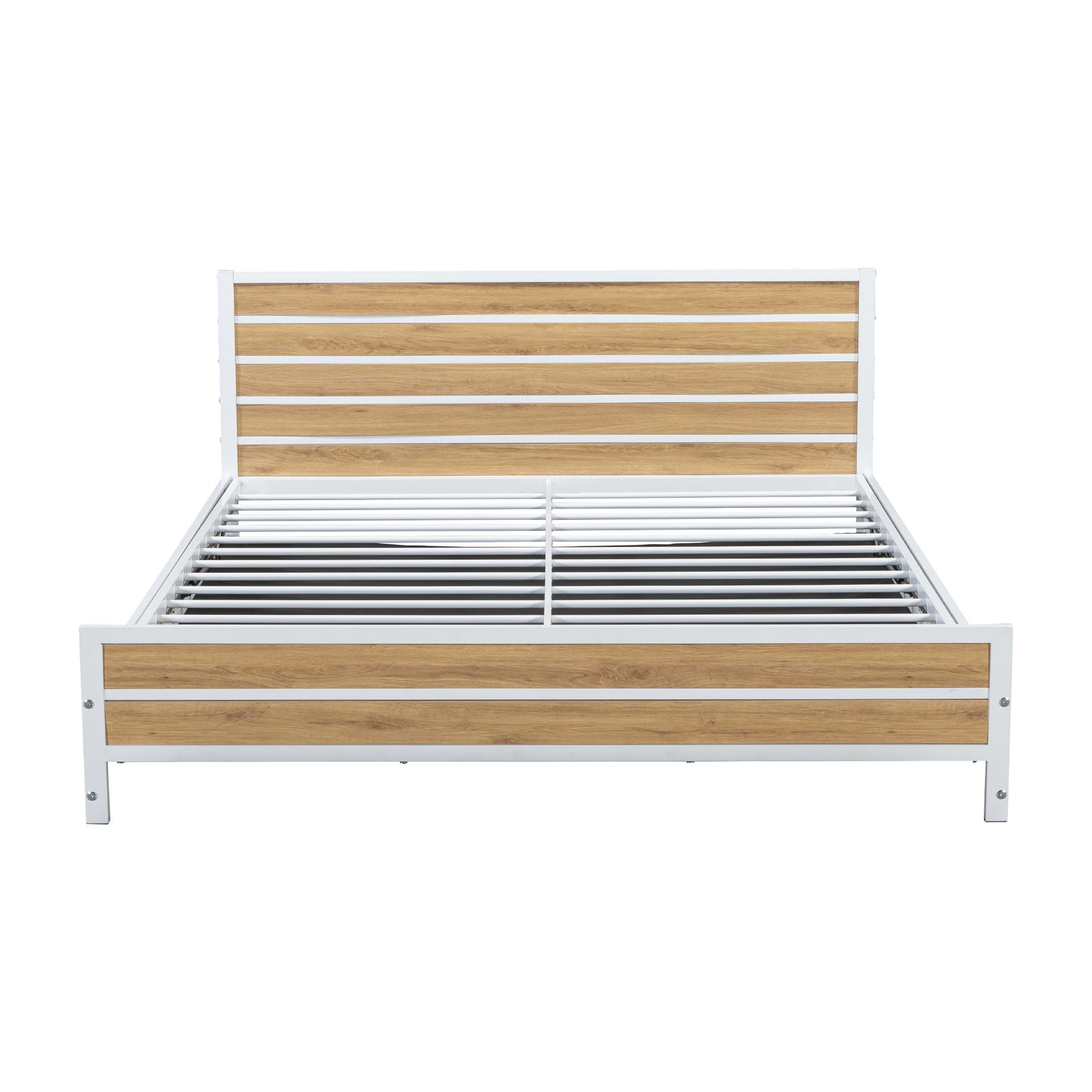 Queen Size Metal Platform Bed with Underneath Storage, White