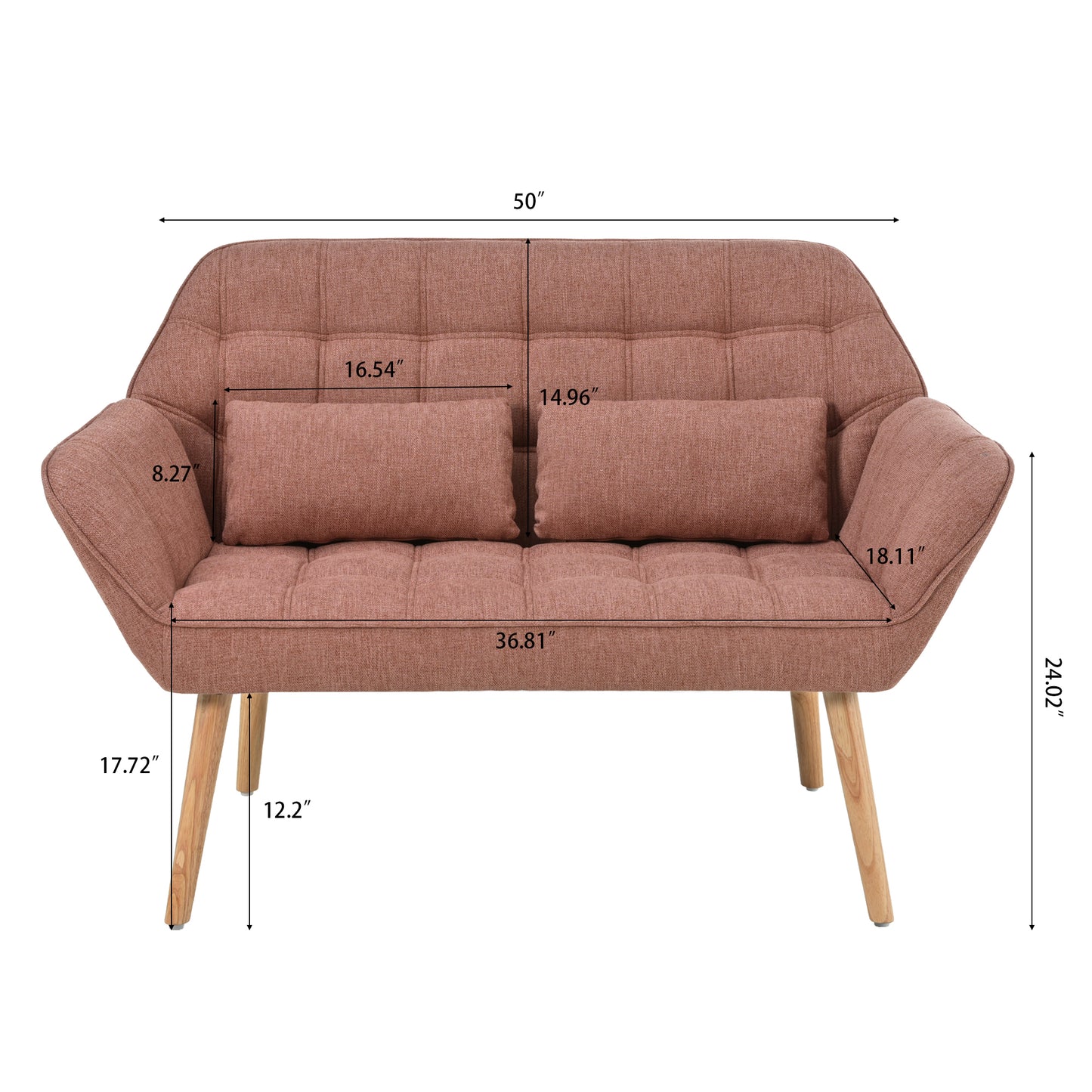 50 "W Love Seat, Comfy Loveseat Sofa with 2 Pillows, Small Couch 2-Seater Sofa for Living Room, Bedroom, Apartment, PINK