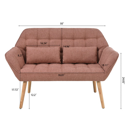 50 "W Love Seat, Comfy Loveseat Sofa with 2 Pillows, Small Couch 2-Seater Sofa for Living Room, Bedroom, Apartment, PINK