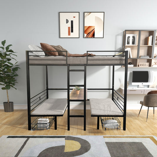 Twin Size Loft Bed with Table Sets Transformable to Twin over Twin Bunk