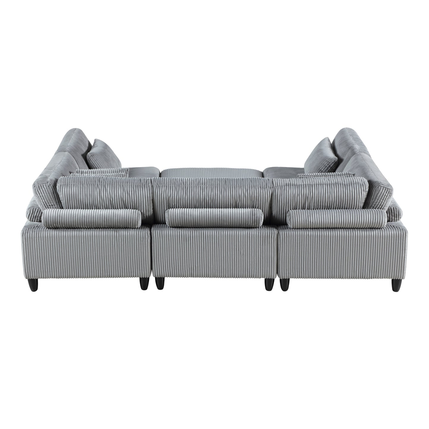6pc Modular Sectional Set Gray Corduroy Upholstery 3x Armless Chairs 2x Corner Seats 1x Ottoman Pillows Living Room Furniture