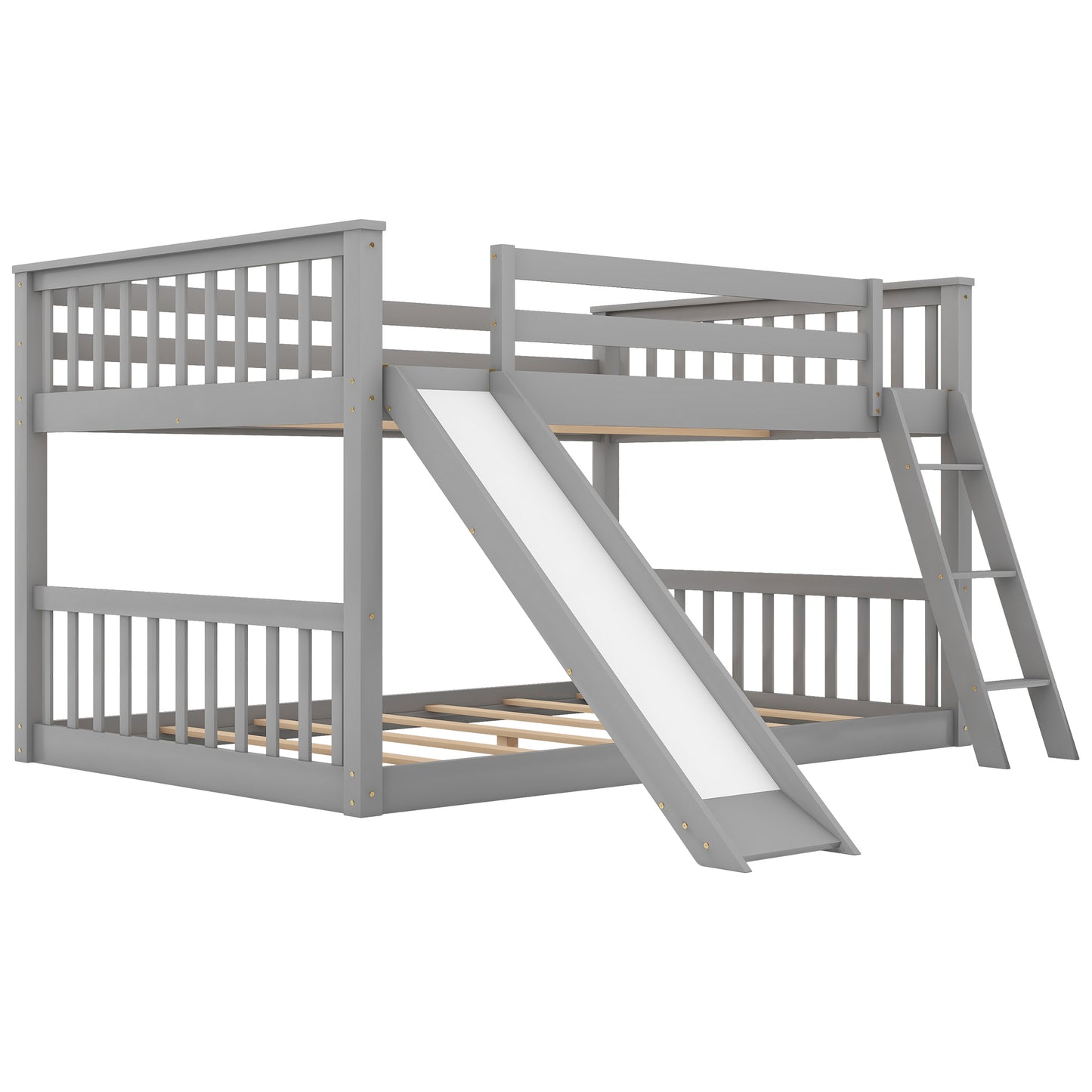 Gray Full over Full Bunk Bed with Convertible Slide and Ladder, Pine Wood and MDF, 79.1''L x 57.5''W x 49.4''H