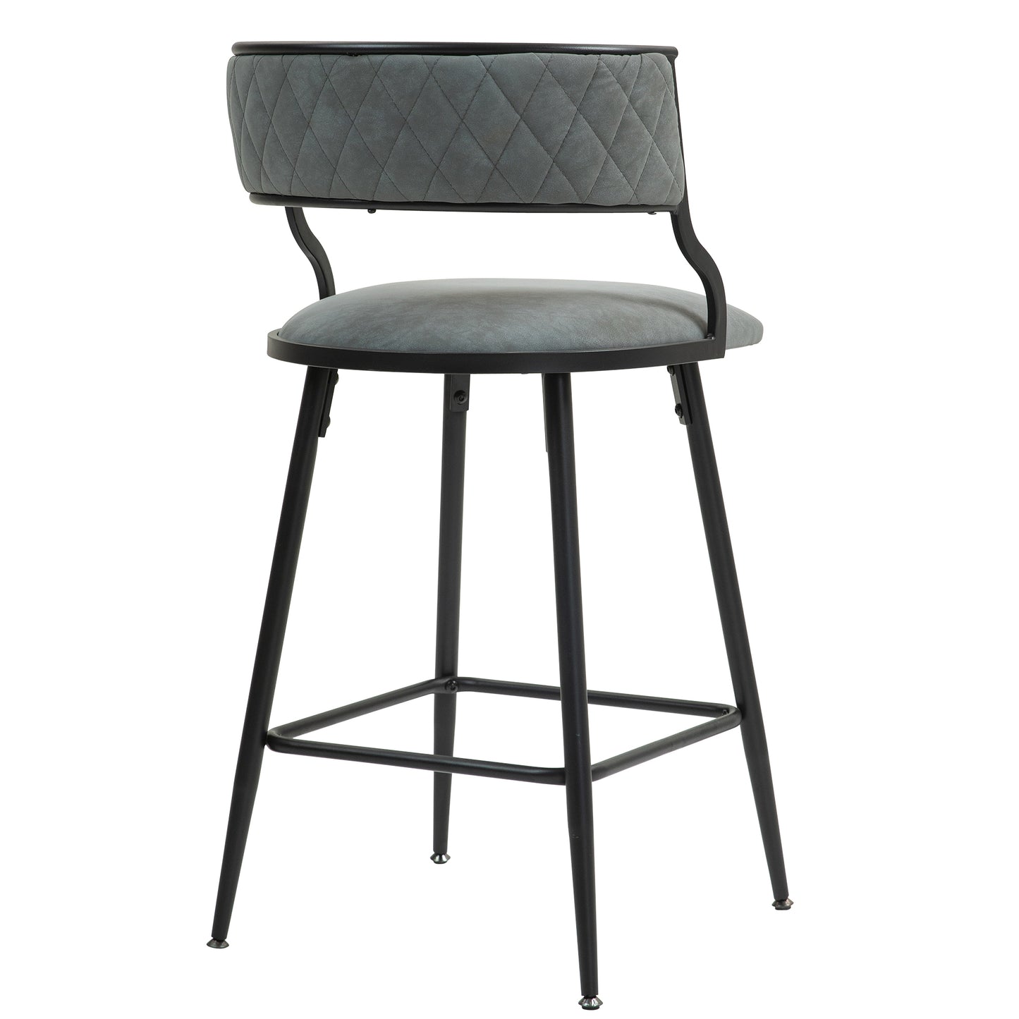 26'' Counter height bar stools PU cover kitchen island counter bar stool with black powder coating base and footrest(Grey)