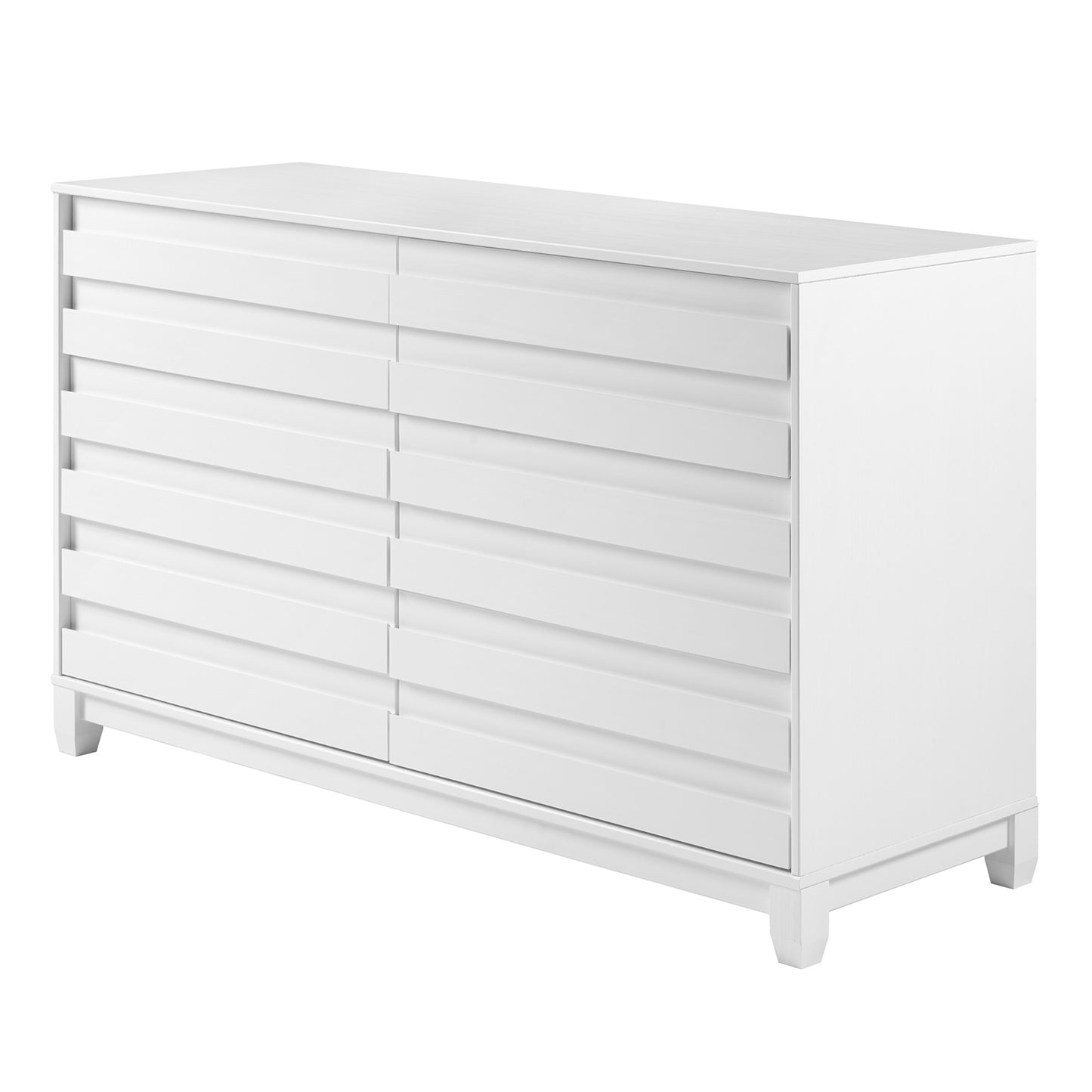 Modern 6-Drawer Solid Wood Dresser with Channel Pulls - White