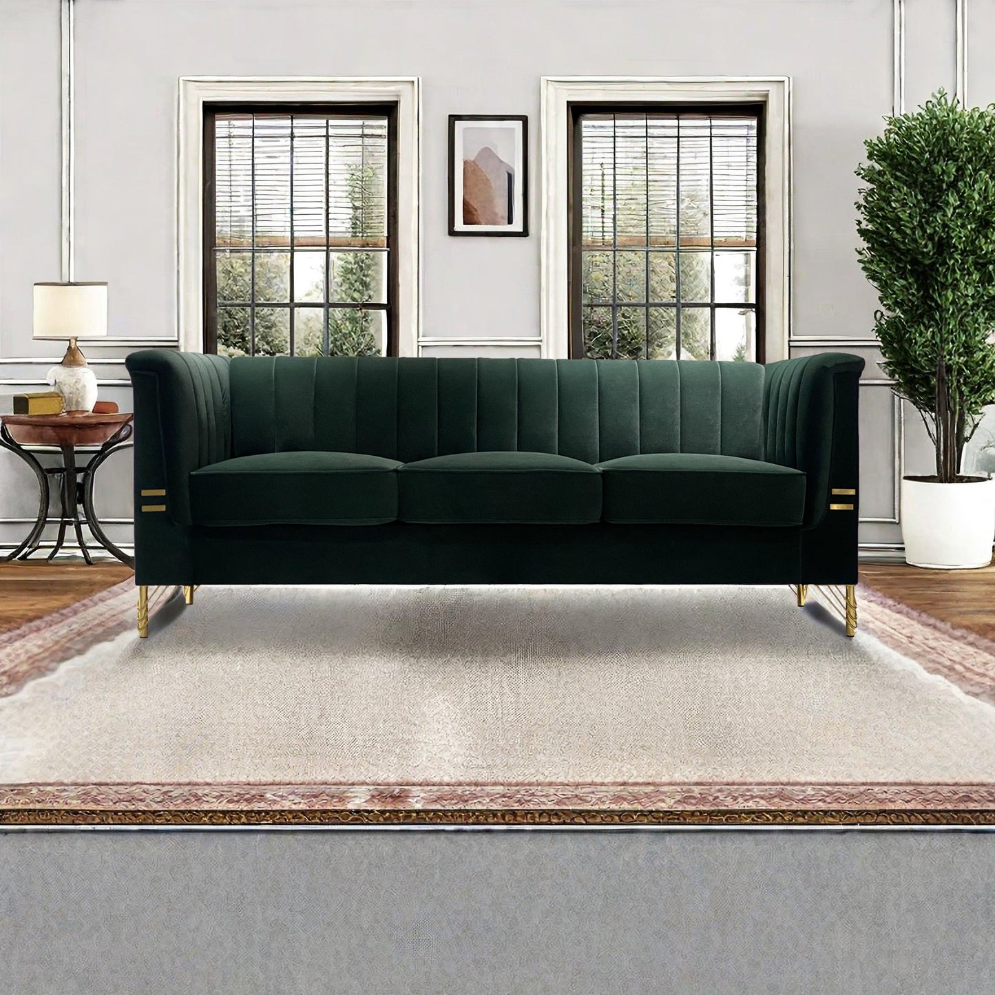 FX-P82-GR(sofa)-82.67'' W Velvet Sofa, Mid-Century Sofa Furniture Chesterfield Couch for Living Room (Sofa, Green)