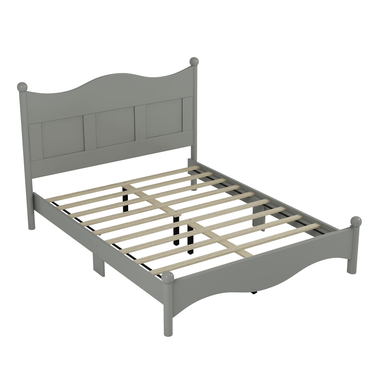 Queen Size Elegant Design Wood Platform Bed Frame,Retro Style Platform Bed with Wooden Slat Support, Gray