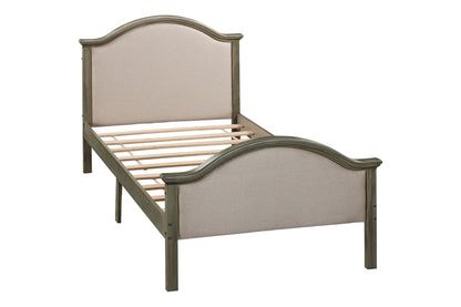 Twin Size Bed Frame with Headboard and Footboard, Upholstered Twin Platform Bed with Strong Wooden Slats Support,Grey