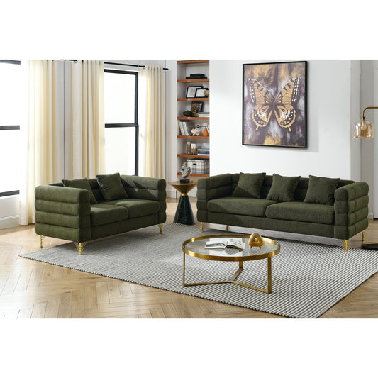 3-seater + 2-seater Combination sofa.Green teddy