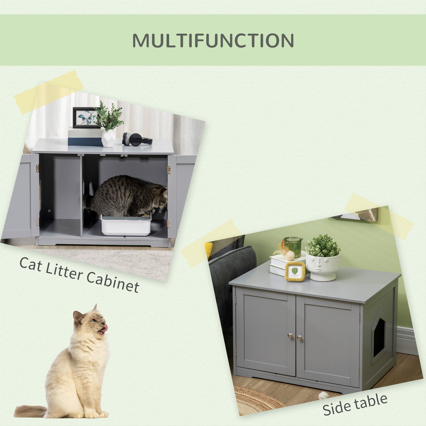 PawHut Modern Cat Litter Box Enclosure with Adjustable Partition for Customizable Space, Cat Washroom End Table for Indoor Cats with Hidden Storage Cabinet Space, Dark Gray