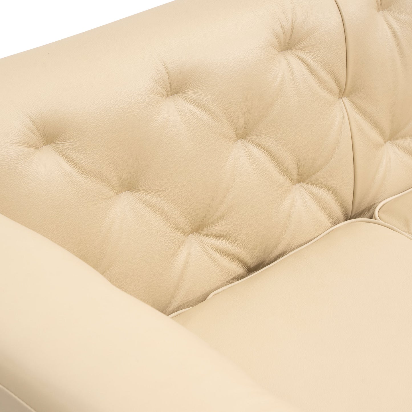 92.52 Inch Genuine Leather Couch 3-Seater Sofa with Tufted Back,Grain Leather Couch with Feather,Comfy Sofa for Living Room Apartment, Comfy Sofa Couch with Extra Deep Seats,Beige