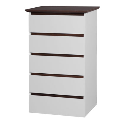 5 Drawer Dresser for Bedroom,  Modern Closet Dressers Chest of Drawers, White & Walnut color Storage Dresser Chest Cabinet Organizer Unit