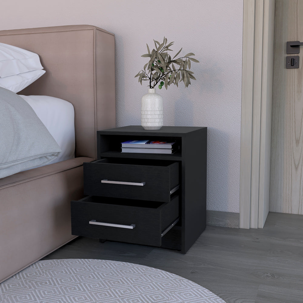 Nightstand Cartiz, Two Drawers, Black Wengue Finish