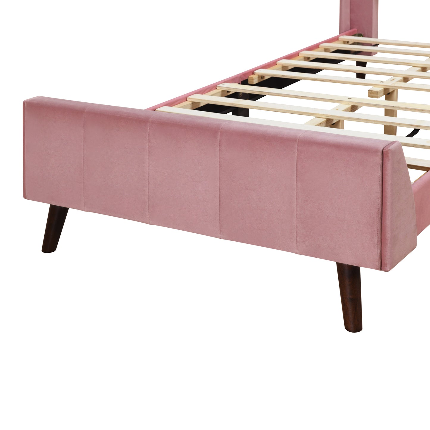 Twin Size Upholstered Platform Bed, Velvet, Pink