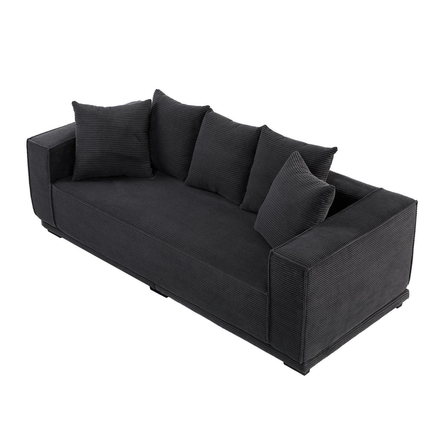 88.97'' Mid Century Modern Upholstered Sofa  with 5 Matching Toss Pillows, Including bottom frame,Comfy Couches  for Living Room, Bedroom, Apartment and Office.BLACK