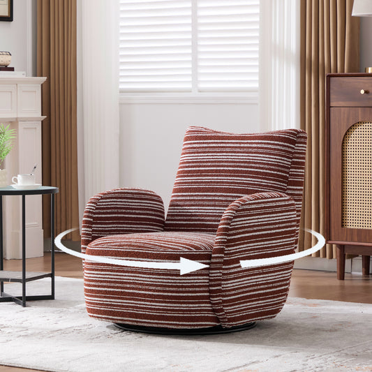 Modern Style 360° Swivel Leisure Chair Fabric Striped Armrest Swivel Chair with sand-rimmed fabric and metal bracket, suitable for living room, balcony and bedroom