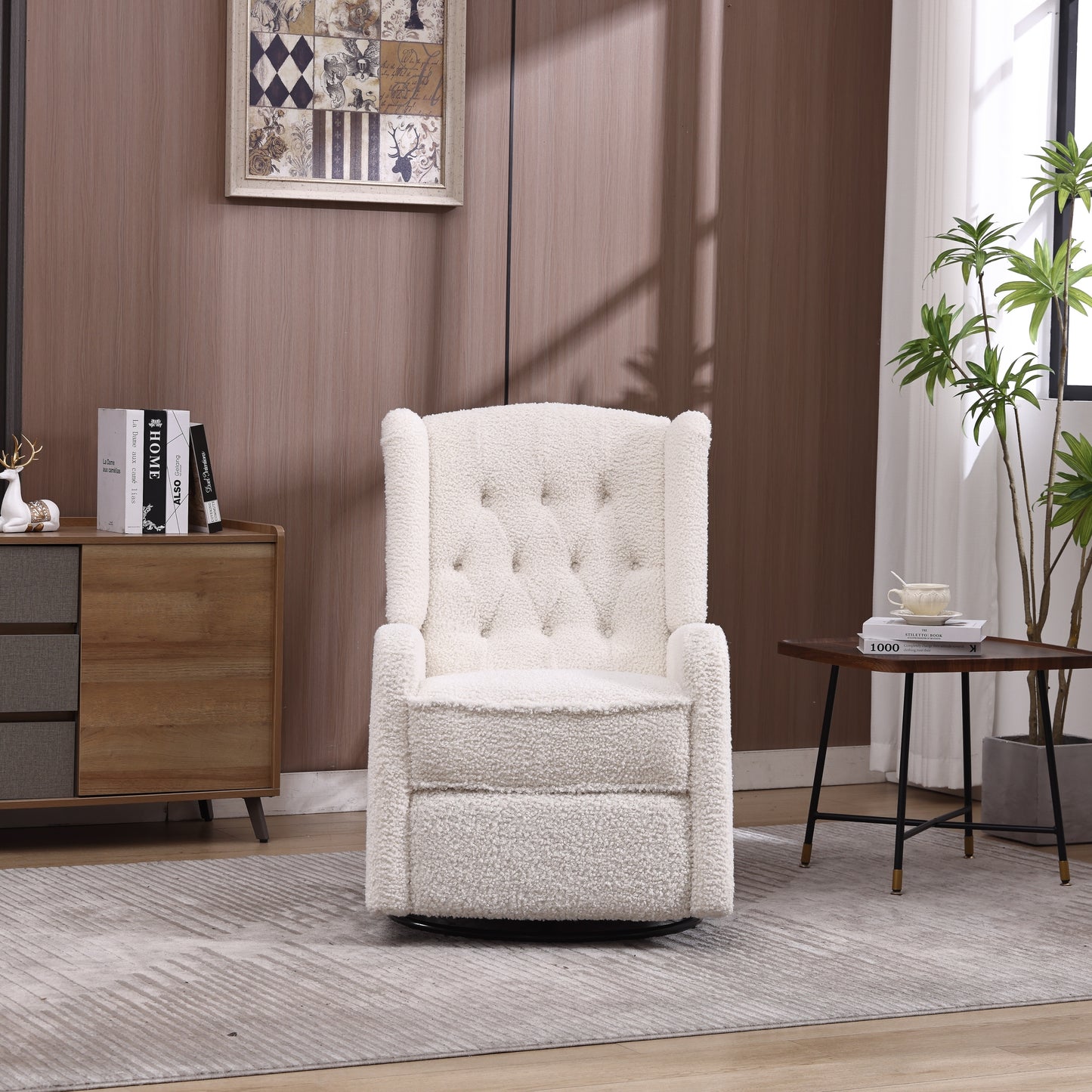 COOLMORE Rocking Recliner Chair,360 Degree Swivel Nursery Rocking Chair,Glider Chair,Modern Small Rocking Swivel Recliner Chair for Bedroom,Living Room Chair Home Theater Seat (White Teddy)