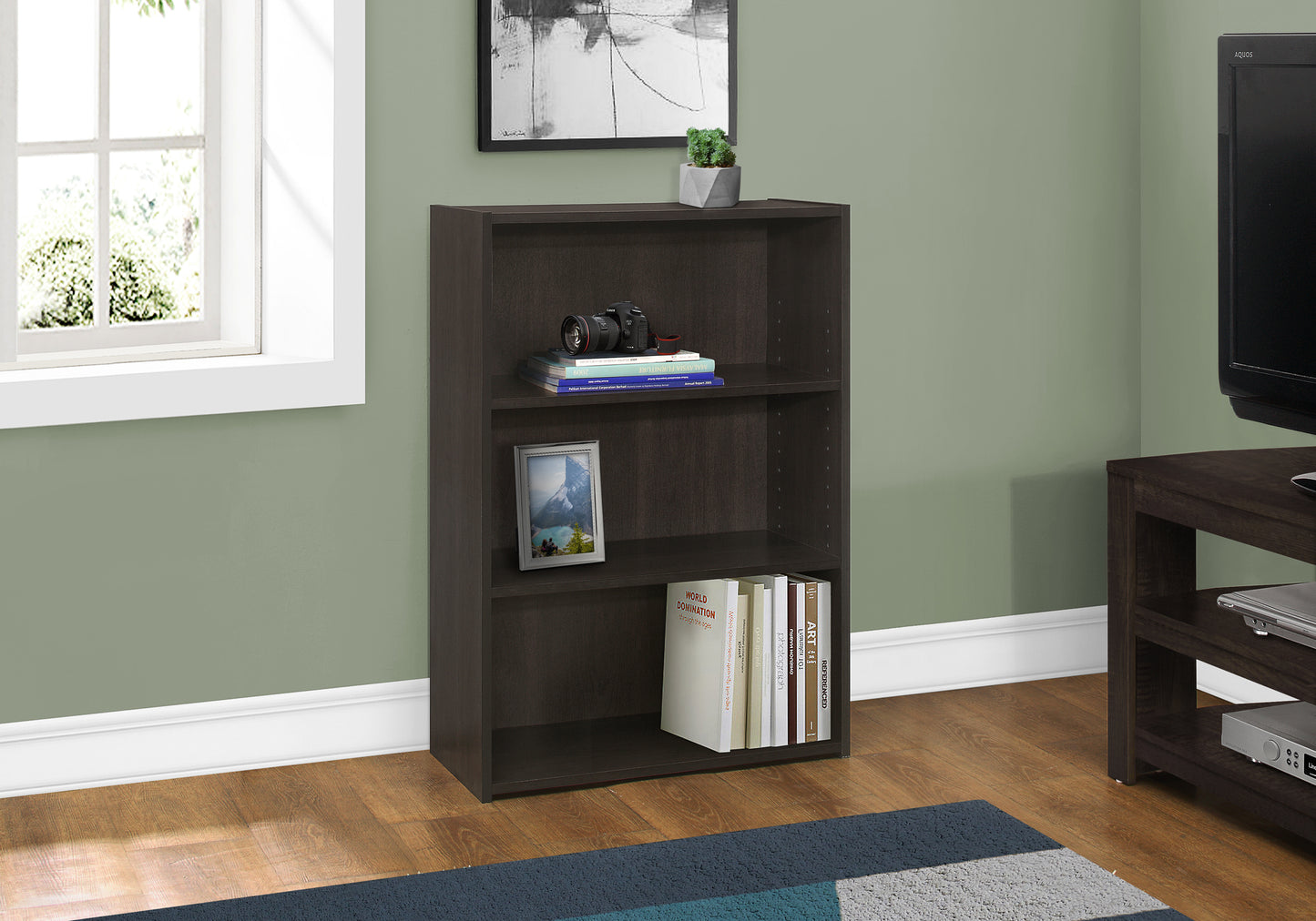 Bookshelf, Bookcase, 4 Tier, 36"h, Office, Bedroom, Brown Laminate, Transitional