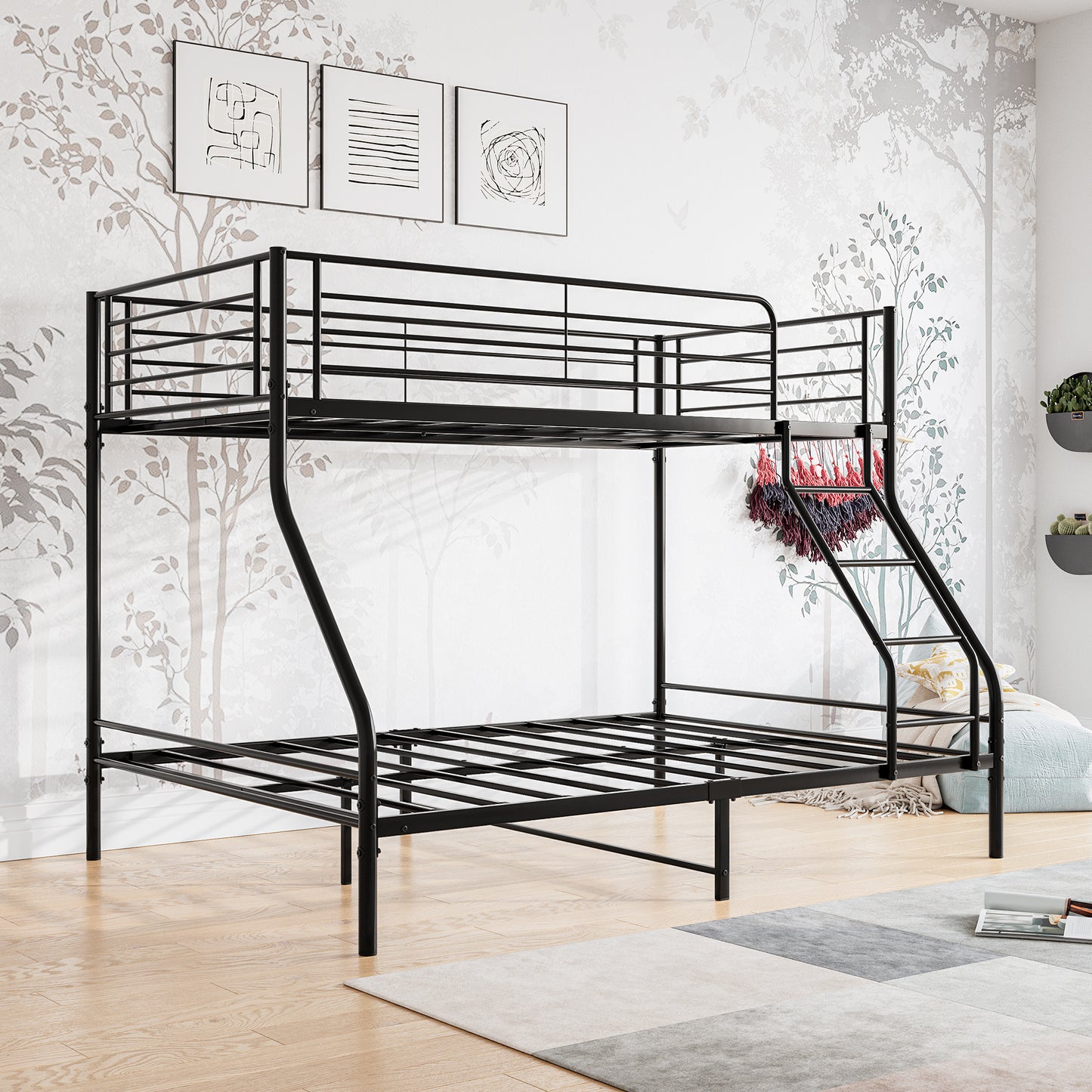 Heavy Duty Twin-Over-Full Metal Bunk Bed, Easy Assembly with Enhanced Upper-Level Guardrail, Black