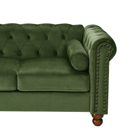 PHOYAL Large LOVE SEAT, Velvet Sofa TWO-seat Sofa  Classic Tufted Chesterfield Settee Sofa Modern 2 Seater Couch Furniture Tufted Back for Living Room (Green)