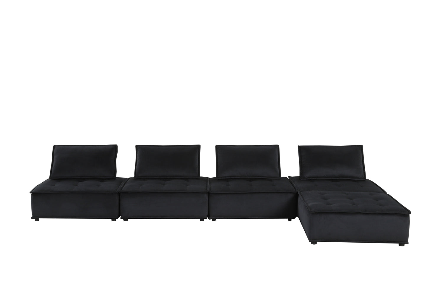 Anna 120" Black Velvet 5 Pc Sectional Sofa Ottoman