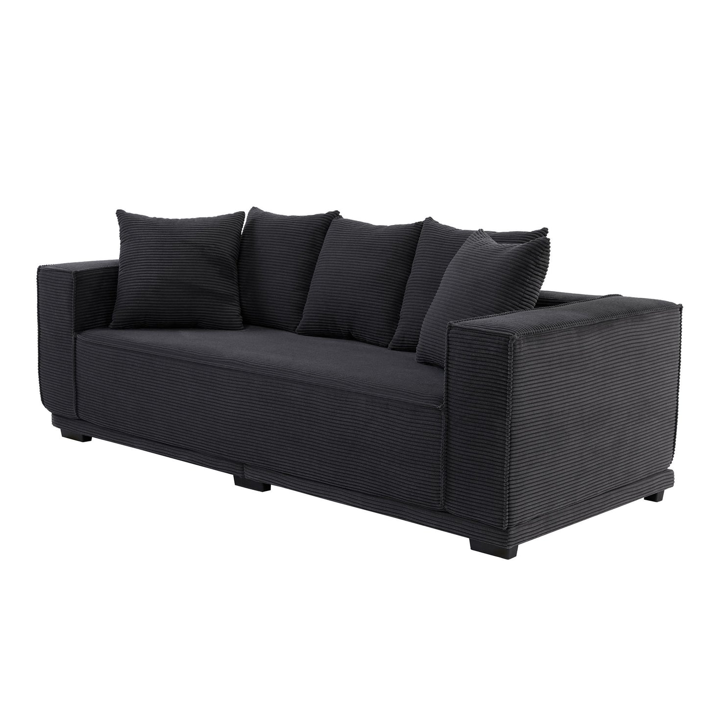 88.97'' Mid Century Modern Upholstered Sofa  with 5 Matching Toss Pillows, Including bottom frame,Comfy Couches  for Living Room, Bedroom, Apartment and Office.BLACK