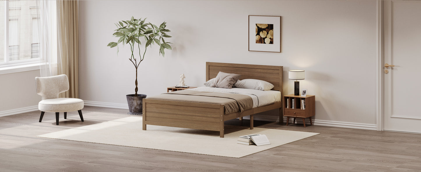 Wood Platform Bed Frame with Headboard, Mattress Foundation with Wood Slat Support, No Box Spring Needed, King Size, Walnut