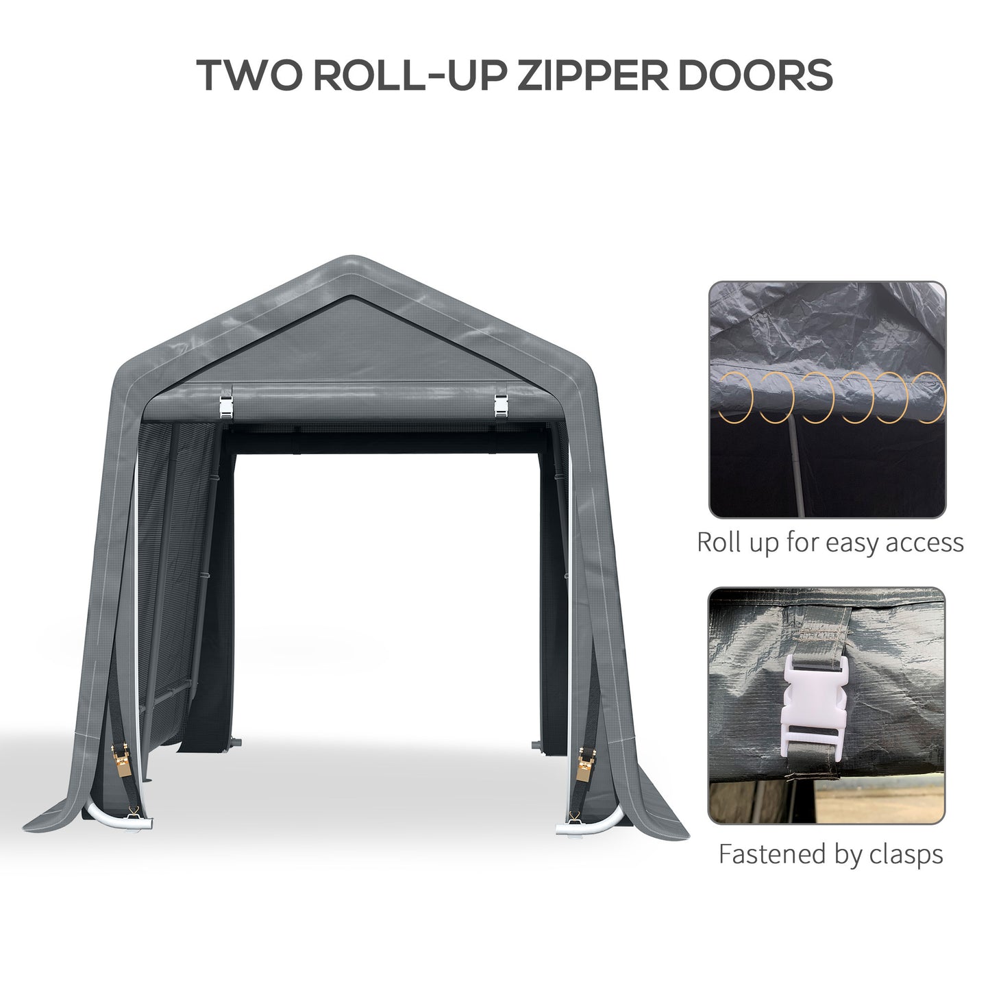 Outsunny 8' x 7' Carport Portable Garage, Heavy Duty Storage Tent, Patio Storage Shelter w/ Anti-UV PE Cover and Double Zipper Doors, for Motorcycle Bike Garden Tools, Dark Gray