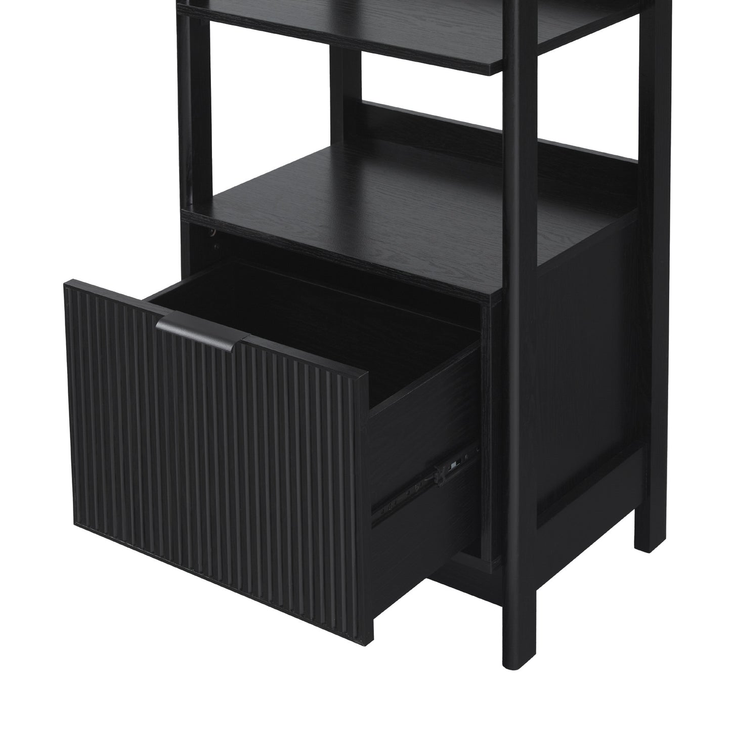 Transitional Narrow Bookshelf with Drawer on Bottom - Black