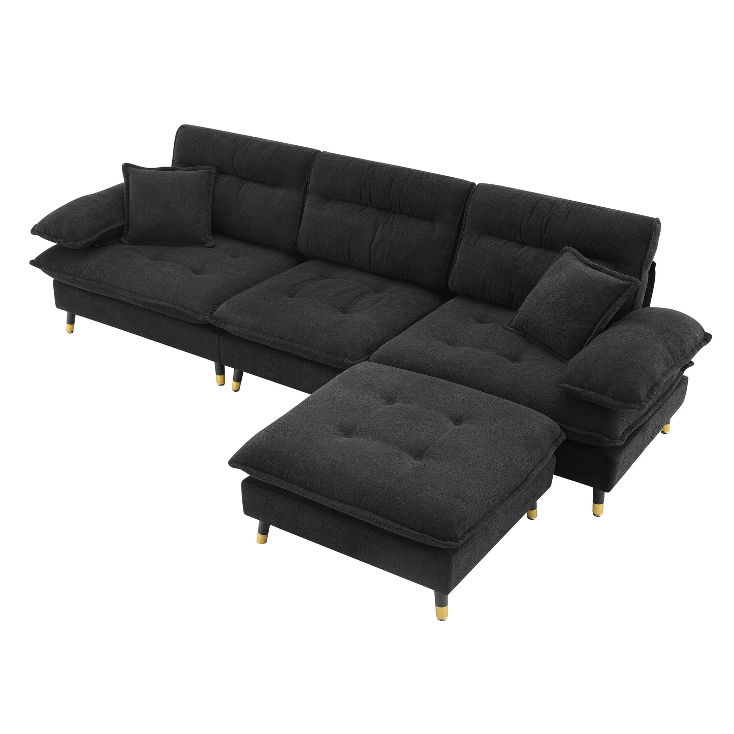 106*66.5" L shaped Convertible Sectional Sofa,4 Seat Tufted Couch Set with Two-tone Adjust Legs,Cloud Chenille Fabric,Movable Ottoman for Living Room,  Apartment,Office,3 Colors