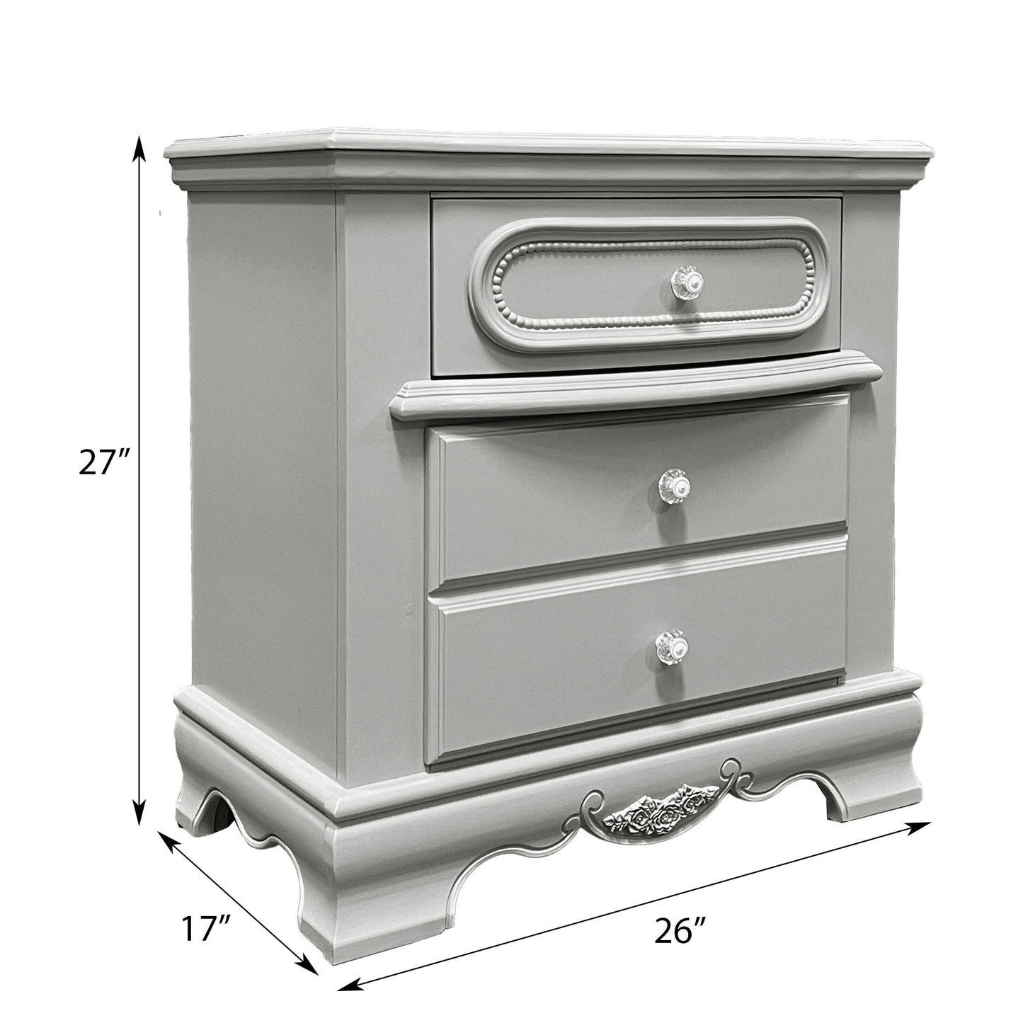 Grey 3-Drawer Nightstand