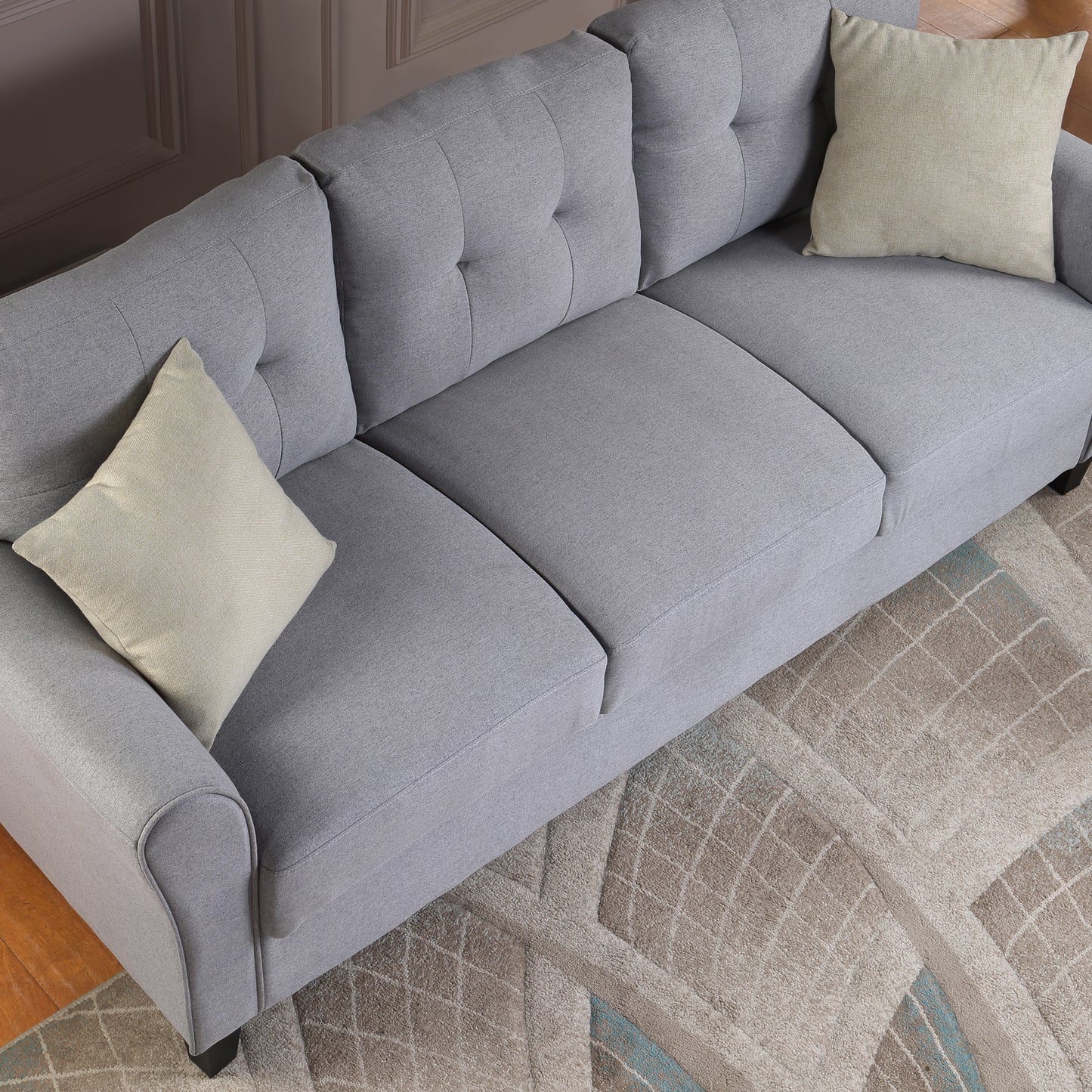 79.9" Modern Living Room Sofa Linen Upholstered Couch Furniture for Home or Office ,Light Grey*Blue,(3-Seat,Old Sku:WF288519AAC)