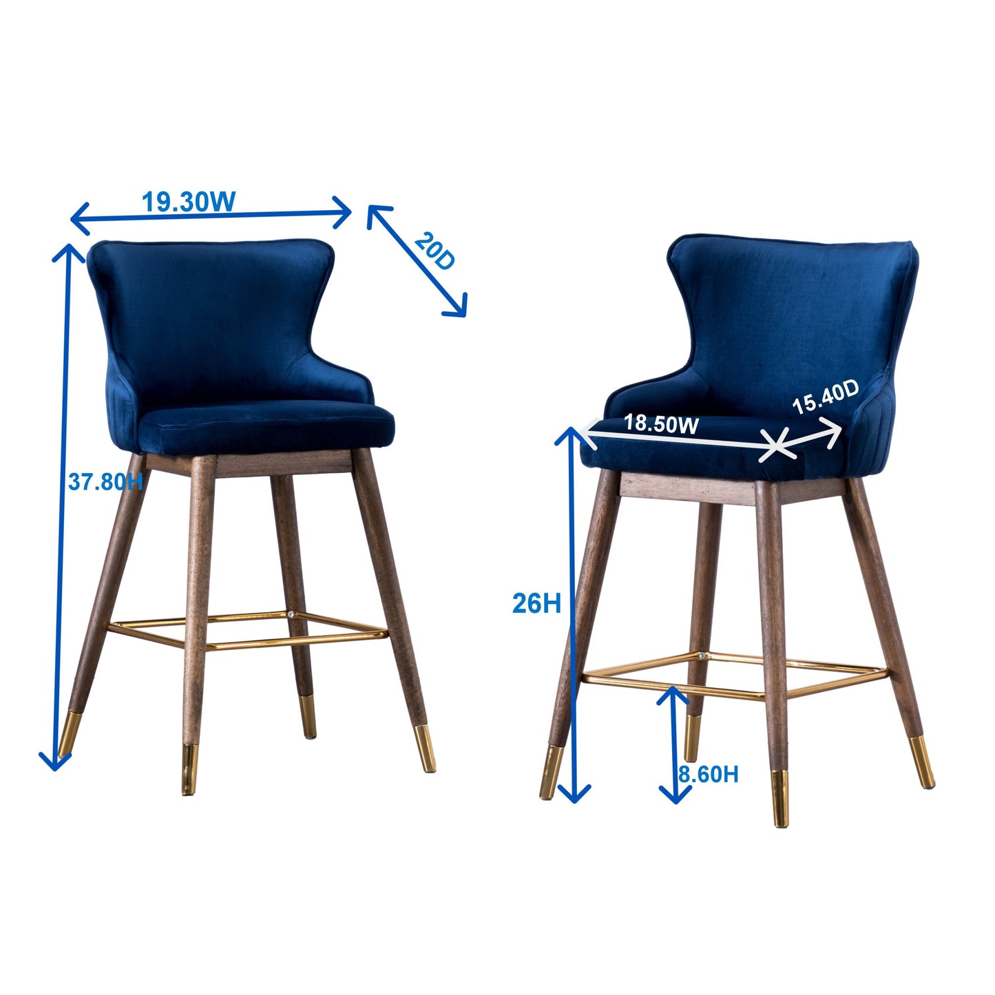 Leland Fabric Upholstered Counter Height Wingback Stools, Set of 2, Blue