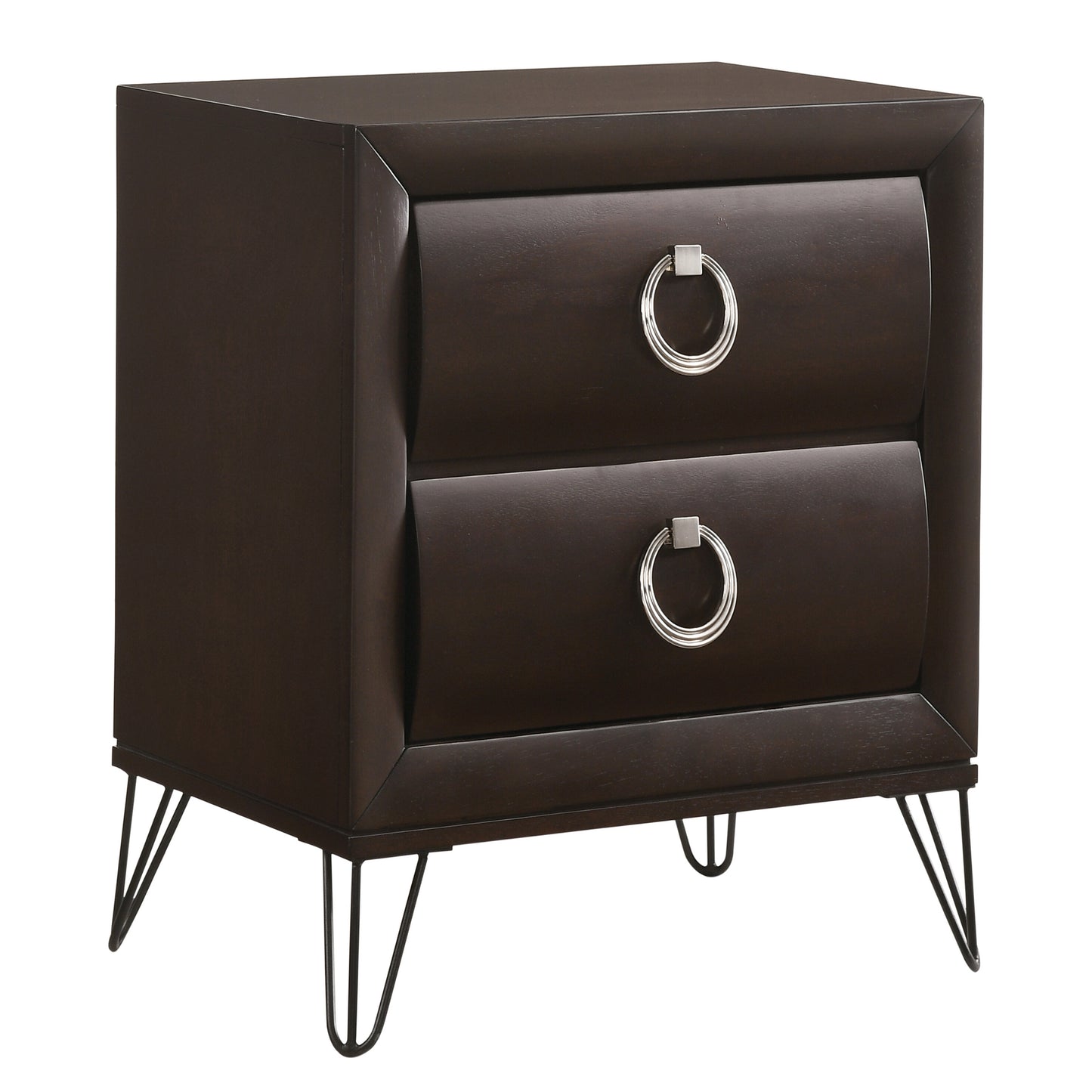 Dark Merlot 2-Drawer Nightstand with Hairpin Legs