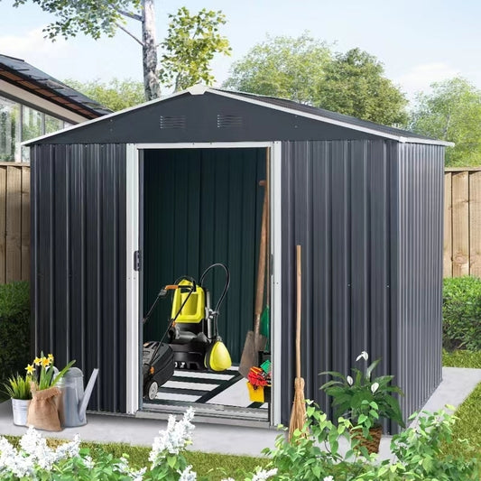 8ft x 6ft Outdoor Metal Storage Shed with Metal foundation,Black