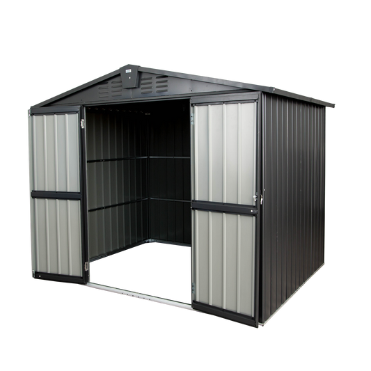 Outdoor Storage Shed 8.2'x 6.2', Metal Garden Shed for Bike, Trash Can, Galvanized Steel Outdoor Storage Cabinet with Lockable Door for Backyard, Patio, Lawn (8.2x6.2ft, Dark Gray)